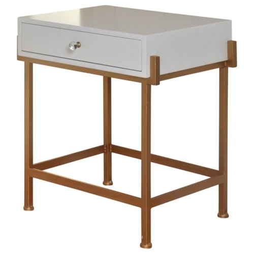 Side Table with a Drawer on an Antique Gold Metal Base