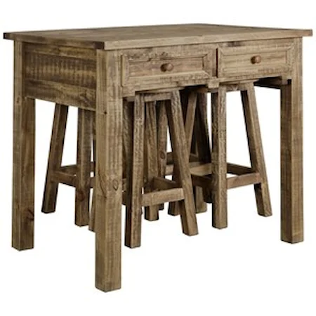 Rustic Kitchen Island with 4 Stools