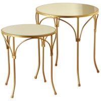 Set of 2 End Tables with Mirror and Gold-Painted Metal Frame