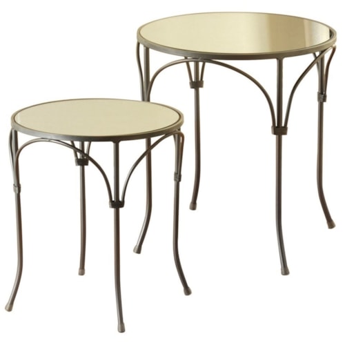 Set of 2 End Tables with Mirror and Gun Metal Frame