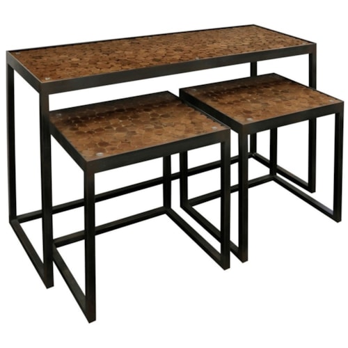 Set of 3 Industrial Occasional Tables - Includes Sofa Table, 2 End Tables