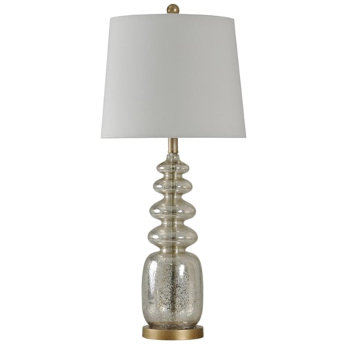 Mercury Glass On Steel Base With White Drum Shade