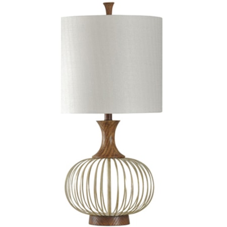 Brass And Wood Barrel Table Lamp