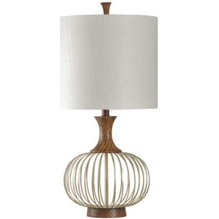 Brass And Wood Barrel Table Lamp