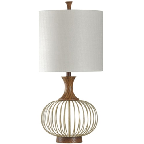 Brass And Wood Barrel Table Lamp