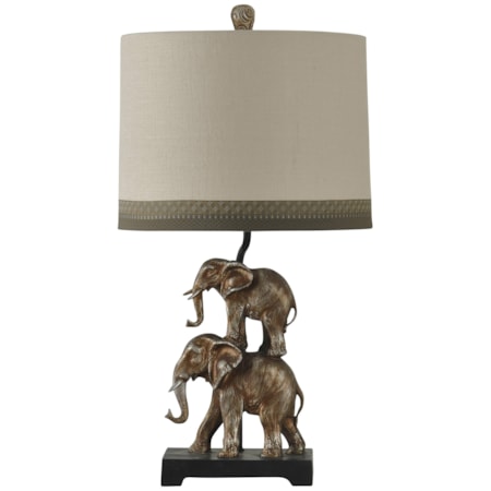 Antique Silver Finish Stacking Elephant Lamp