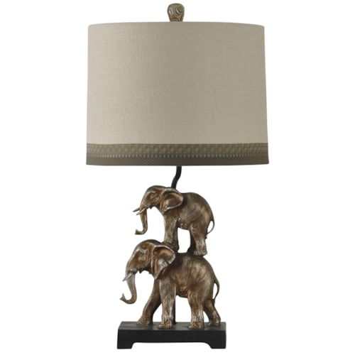 Antique Silver Finish Stacking Elephant Novelty Lamp Designer Shade With Trim