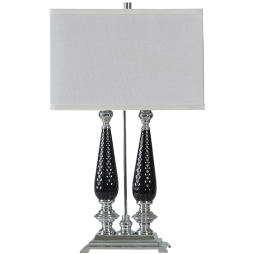 Steel and Glass Lamp with Rectangular Fabric Shade