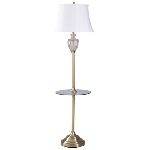 Glass / Steel Floor Lamp with Glass Shelf
