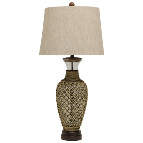 Glass Jar Shaped Table Lamp with Woven Seagrass Overlay