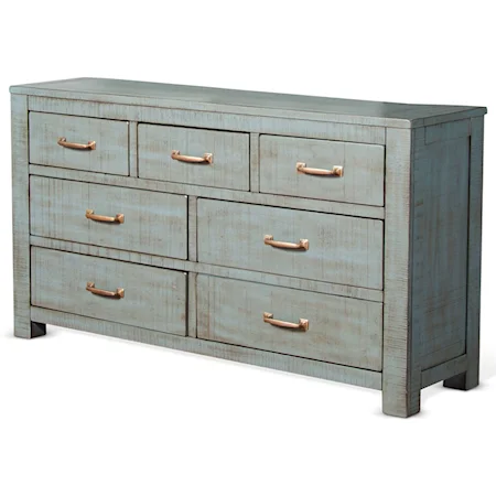 Rustic 7 Drawer Dresser with Weathered Finish