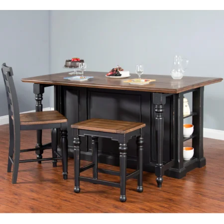 3 Piece Kitchen Island Set with Gate Leg