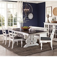 6 Piece Cottage Dining Set with Trestle Table and Banquette Bench