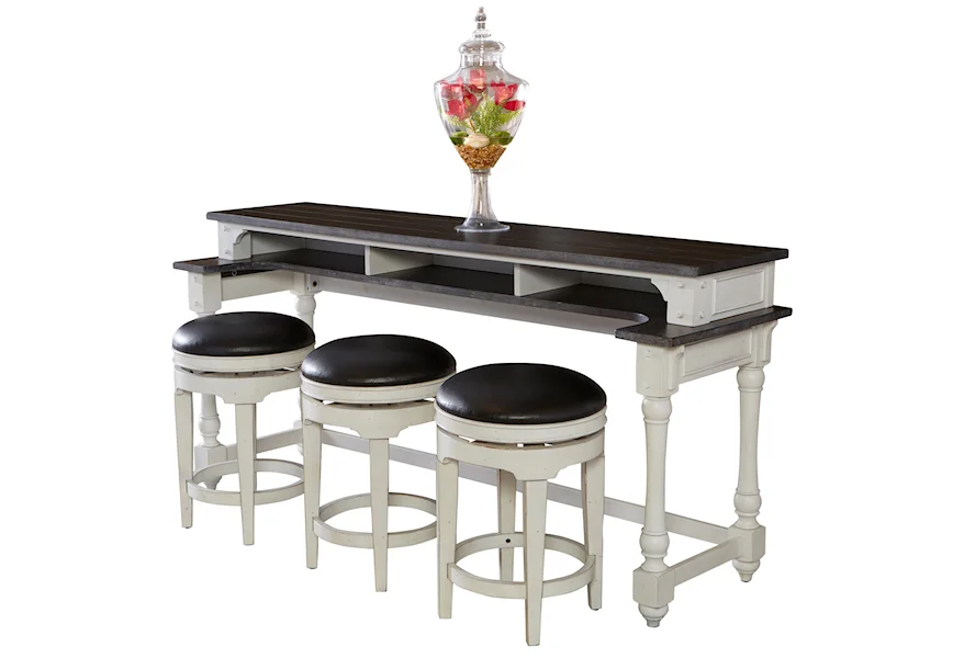 Carriage House Counter Height Console Table + Bar Stools by Sunny Designs at Powell's Furniture and Mattress