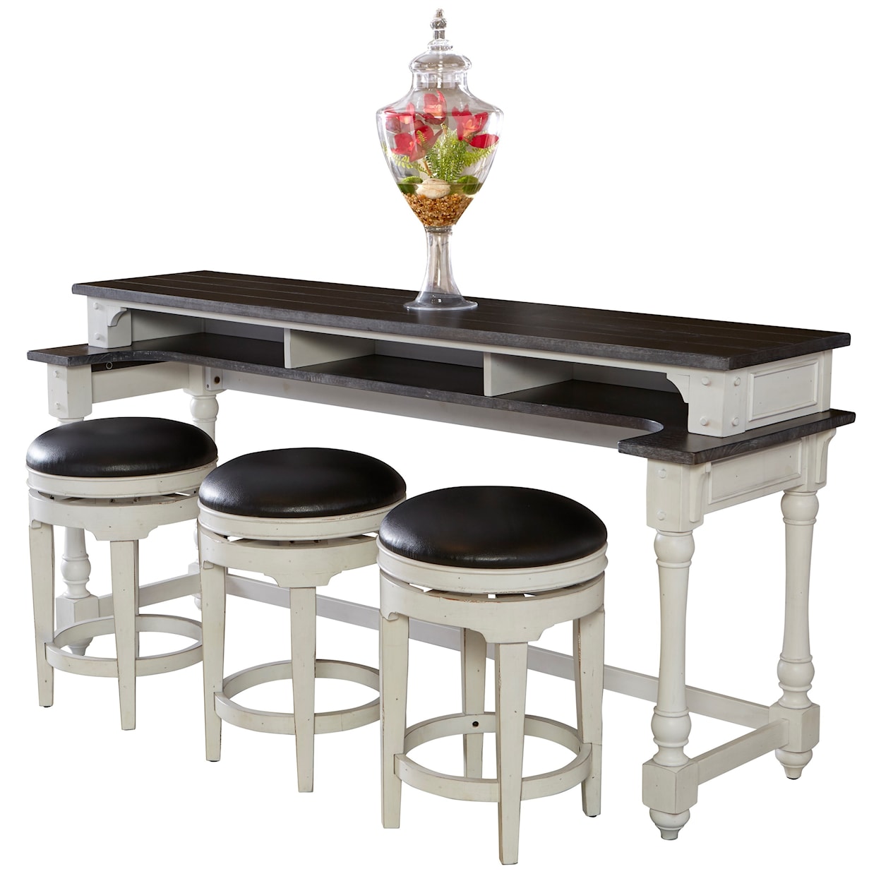 Sunny Designs Carriage House Counter Height Console Table + Bar Stools