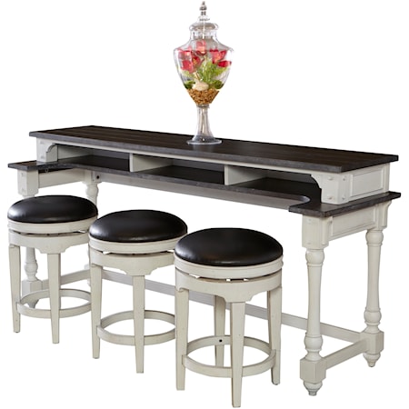 4 Piece Counter Height Bar Table Set with Sofa Table and Swivel Stools