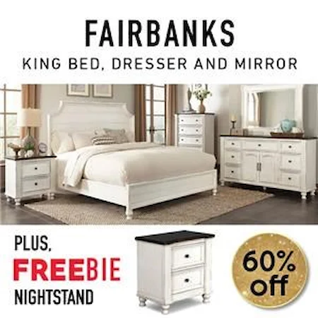King Bedroom Set includes King Bed, Dresser, Mirror, and Freebie Nightstand!