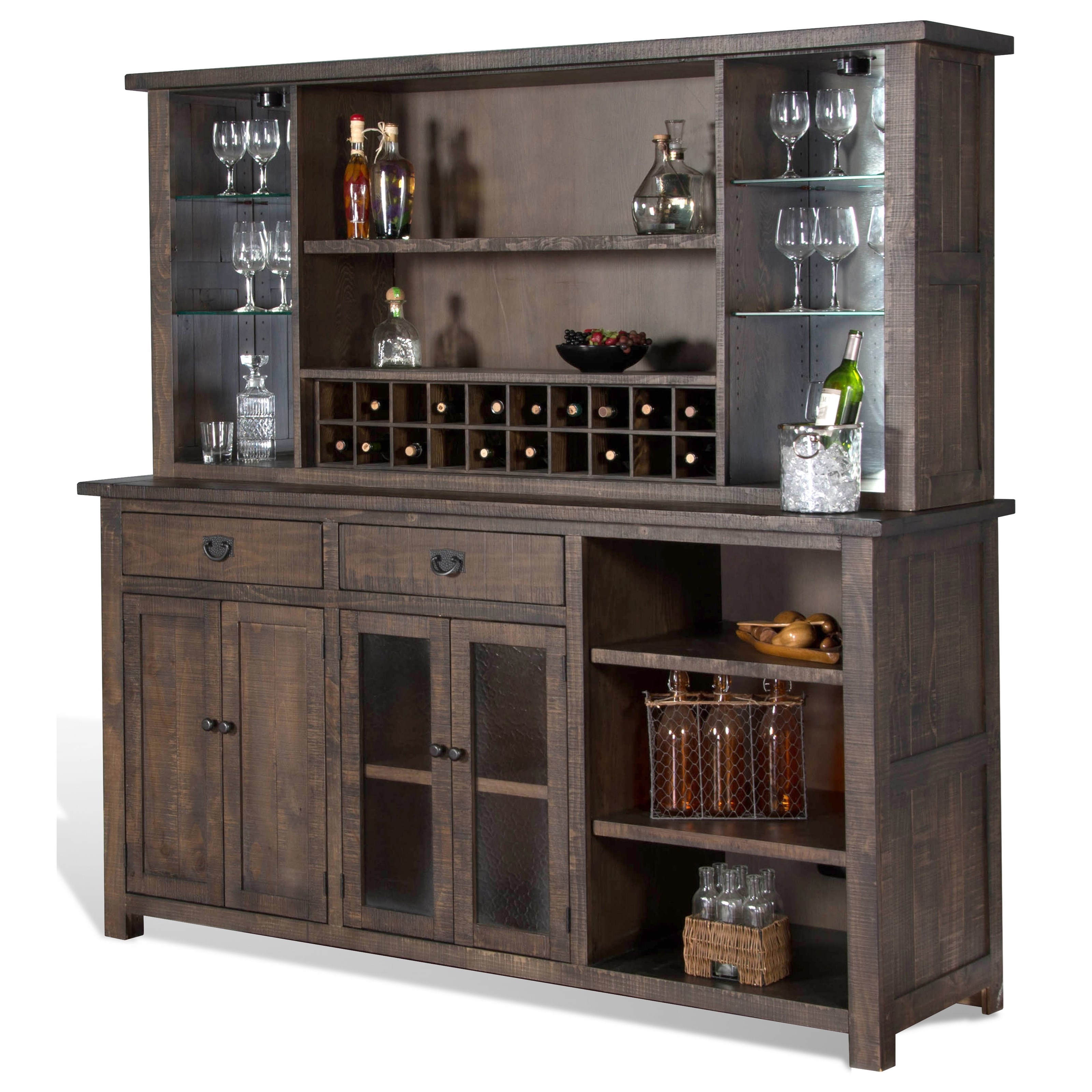 Illinois Modern Two Tone Rustic Solid Wood Glass Door Dining Bar Hutch