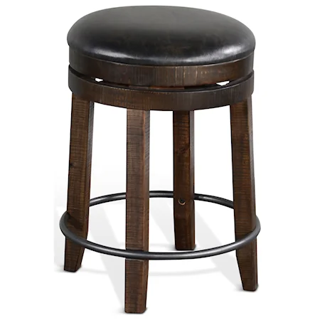 Rustic Backless Swivel Stool with Foot Rest