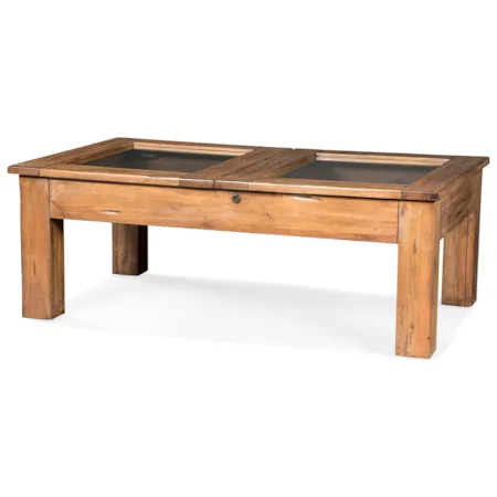 Rustic Curio Cocktail Table with Locking Glass Top