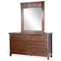 Rustic Six Drawer Dresser and Mirror Set