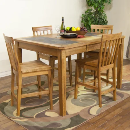 Counter Height Extension Table w/ Slate Top & Stool Set