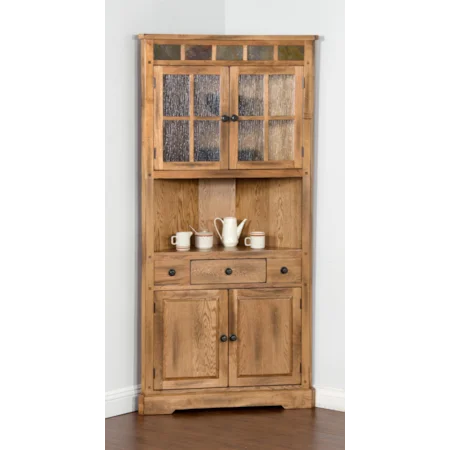 Oak Corner China Cabinet with Slate
