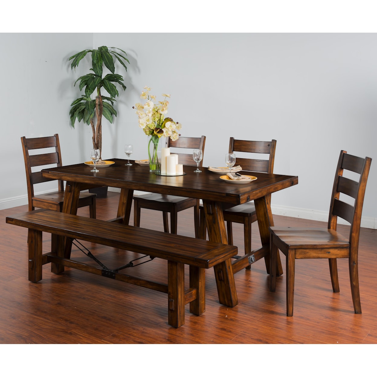 Sunny Designs Tuscany 6-Piece Extension Table Set with Bench