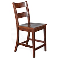 Rustic Ladder Back Counter Height Stool with Wood Seat