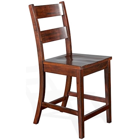 Rustic Ladder Back Counter Height Stool with Wood Seat