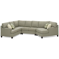 Casual Sectional Sofa with Cuddle and Exposed Wood Block Legs