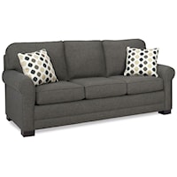 Casual Sofa with Attached Back Pillows and Exposed Wood Block Legs