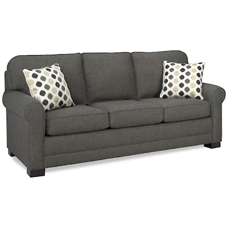 Casual Sofa with Rolled Sock Arms and Wood Feet