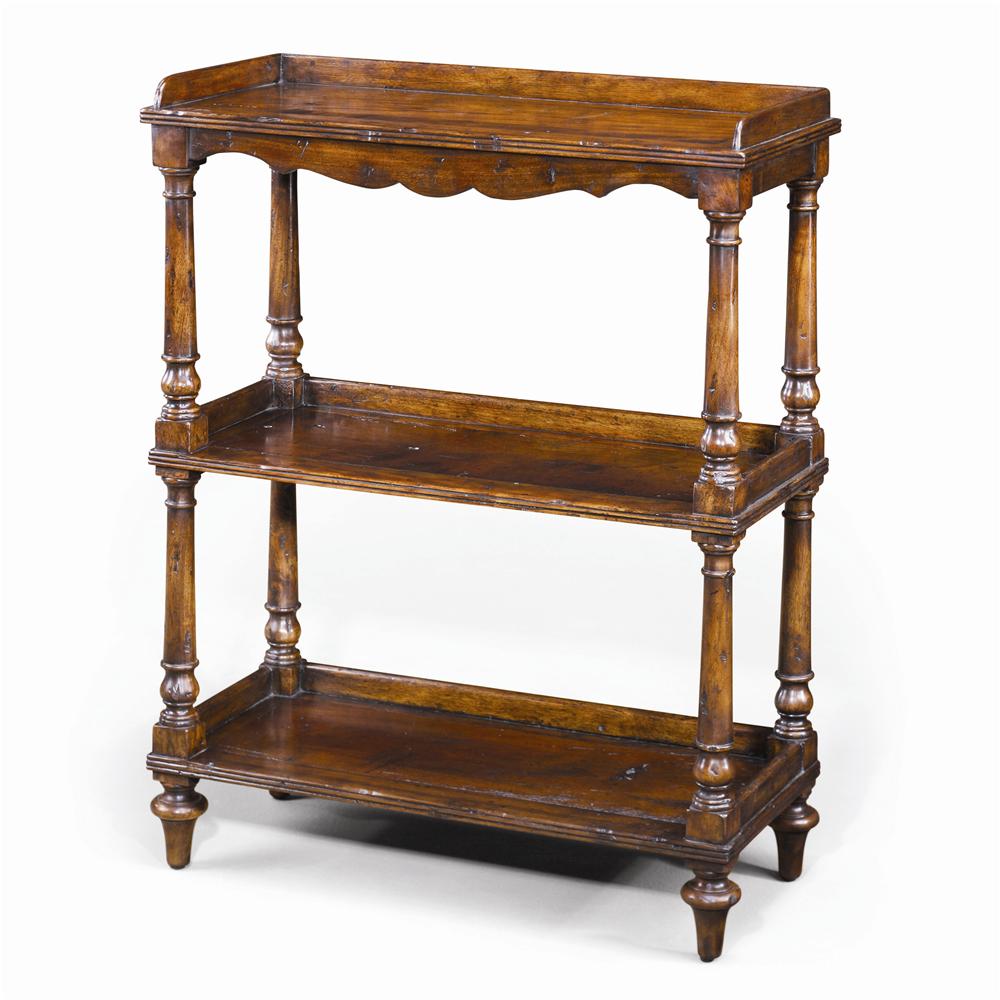 Theodore Alexander Bookcases Antiqued Wood 3 Tier Etagere Display Bookcase Sprintz Furniture Open Bookcases