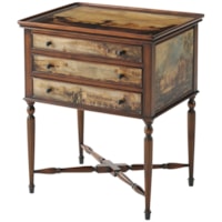 Traditional 3-Drawer Accent Table with Decoupage Landscape