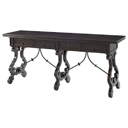 Tavolara Serving Table with Lyre Shaped Supports & Wrought Iron Stretchers