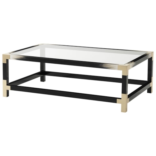 Black Lacquer Cutting Edge Cocktail Table with Faux Horn Accents