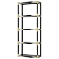 Black Lacquer Cutting Edge Etagere with Faux Horn Accents & Glass Inset Shelves