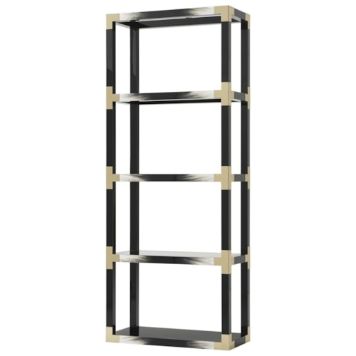 Black Lacquer Cutting Edge Etagere with Faux Horn Accents & Glass Inset Shelves