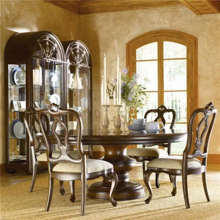 5 Piece Elba Round Dining Table & San Martino Side Chair Set