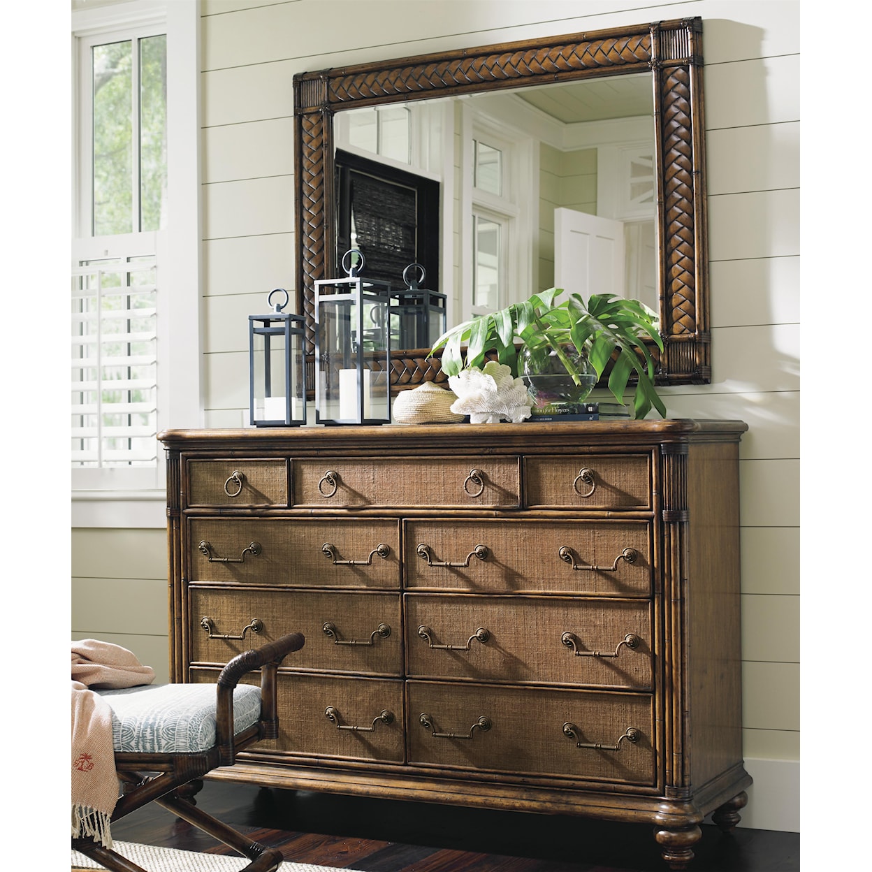 Tommy Bahama Home Bali Hai Breakers Double Dresser and Mirror Set