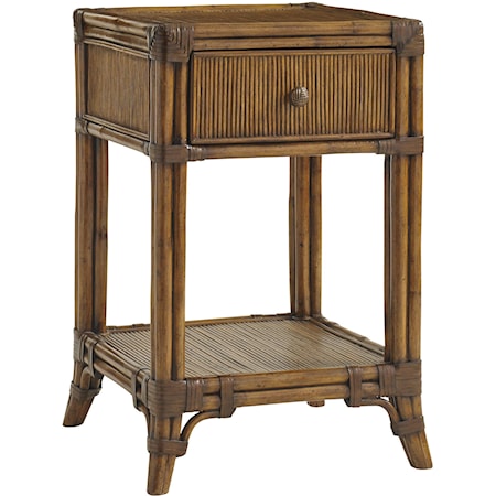 Del Sol Bedside Table with Open Display Shelf and Pencil Rattan Detailing