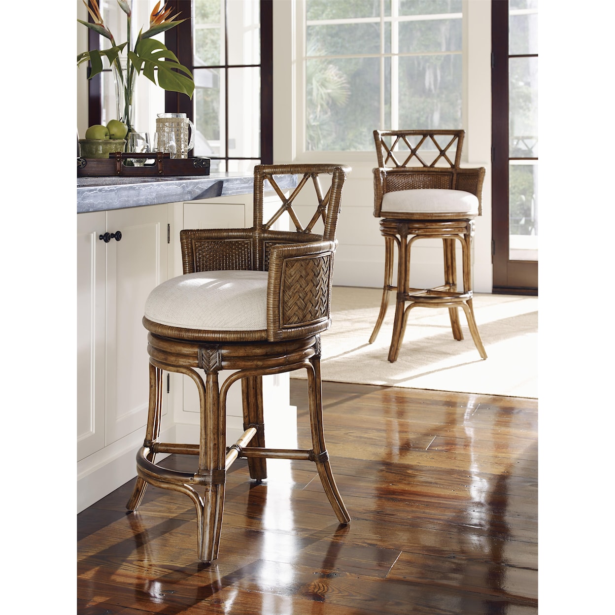 Tommy Bahama Home Bali Hai Quickship Kamala Bay Swivel Bar Stool