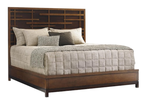 California King-Sized Shanghai Panel Bed with Pan-Asian Fretwork