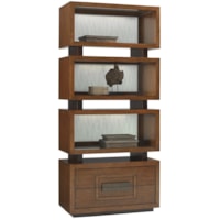 Tonga Pan Asian Bookcase with Sea Glass Backsplash and LED Lighting