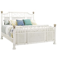 King Pritchards Bay Panel Bed with Leather Wrapped Rattan and Silver Leaf Finials