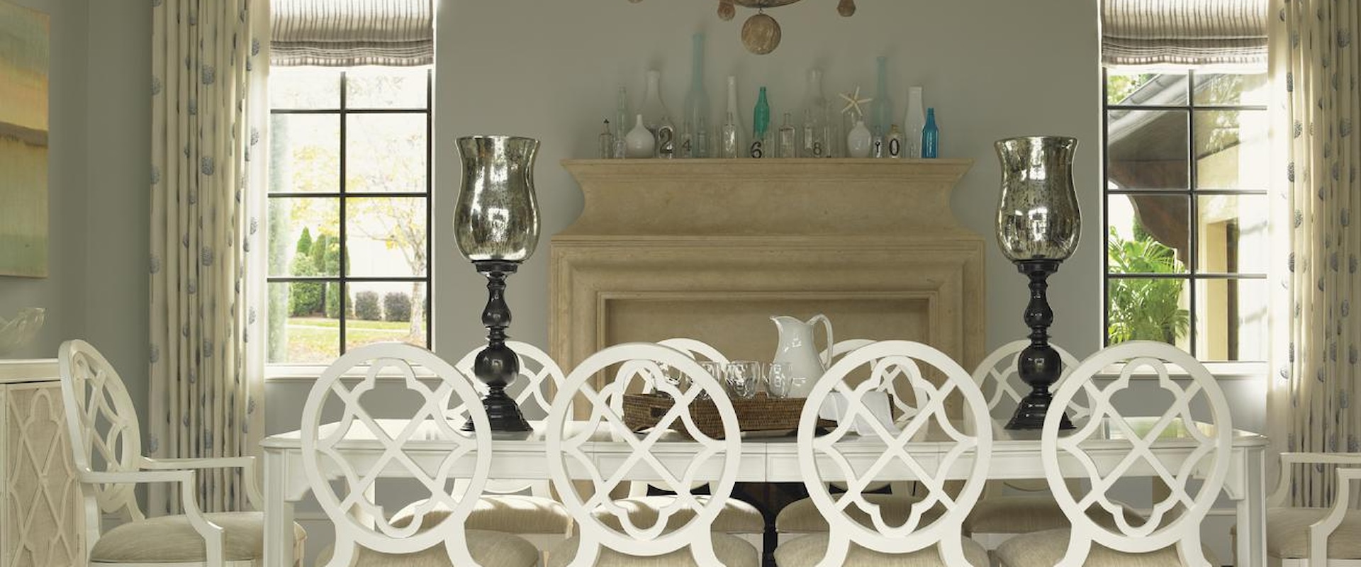 11 Piece Rectangular Castel Harbour Dining Table with Mill Creek Dining Chairs with Quatrefoil Diamond Backs