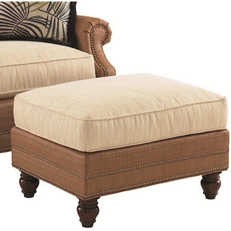 Shoal Creek Ottoman with Turned Legs and Nailhead Trim