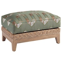 Danville Woven Rattan Ottoman with Wood Base