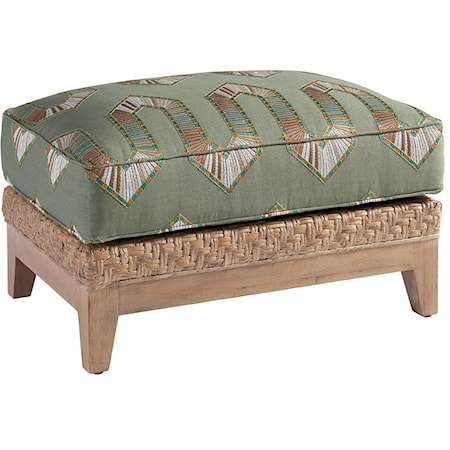 Danville Woven Rattan Ottoman with Wood Base